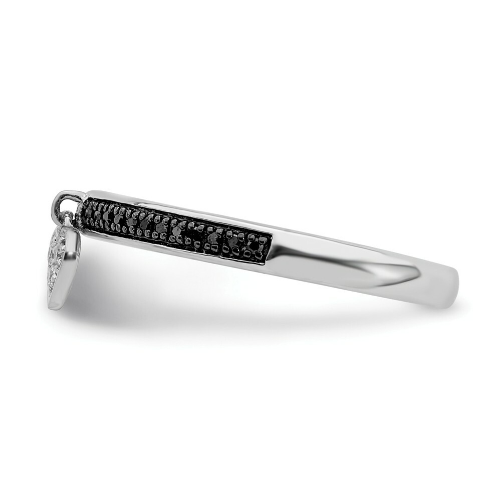 Sterling Silver Stackable Dangle Heart Ring with Black & White Diamonds QSK1061