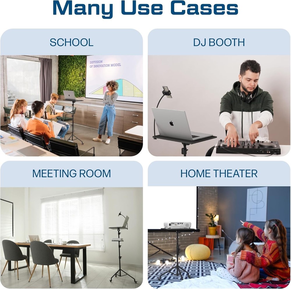 Projector Stand Tripod Laptop with Wheels & Adjustable Height Black