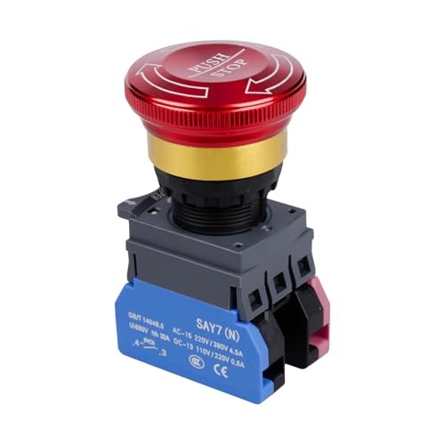Emergency Stop Button 440V Latching Push Button Switch, 22mm Aluminum Alloy 32A