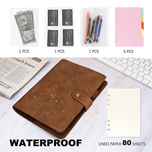 Binder Refillable Planner Notebook 6 Ring PU Leather Binder Journal A5 Brown