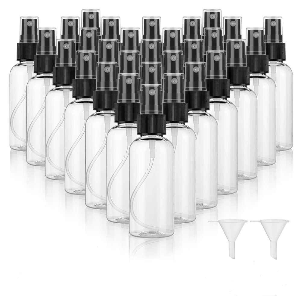 30 Pack 2oz Mini Clear Spray Bottles with Pump Spray Cap for Essential Oils
