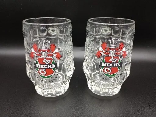 Vtg 2 Becks Dimpled Beer Mug Product Of Germany 0.25 L Made In Italy 4.5" Tall
