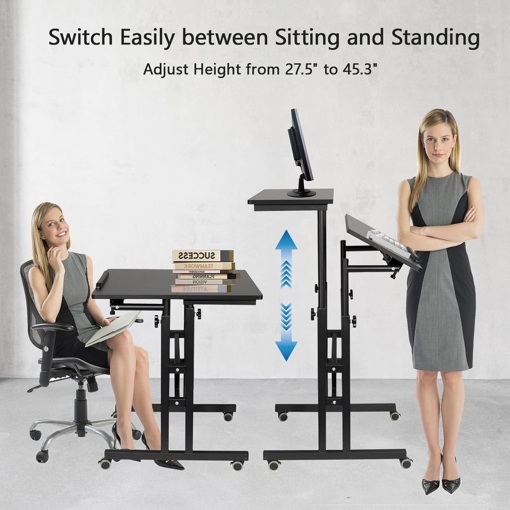 Mobile Standing Desk W/ Charging Station Adjustable Standing Computer Desk