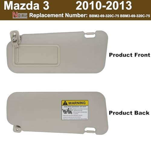 Left Driver Side Sun Visor Compatible with Mazda 3 left driver without lights