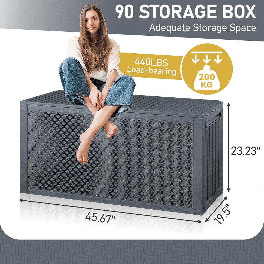 Portable 90Gallons Maze Pattern Plastic Injection Garden Lockable Storage Box