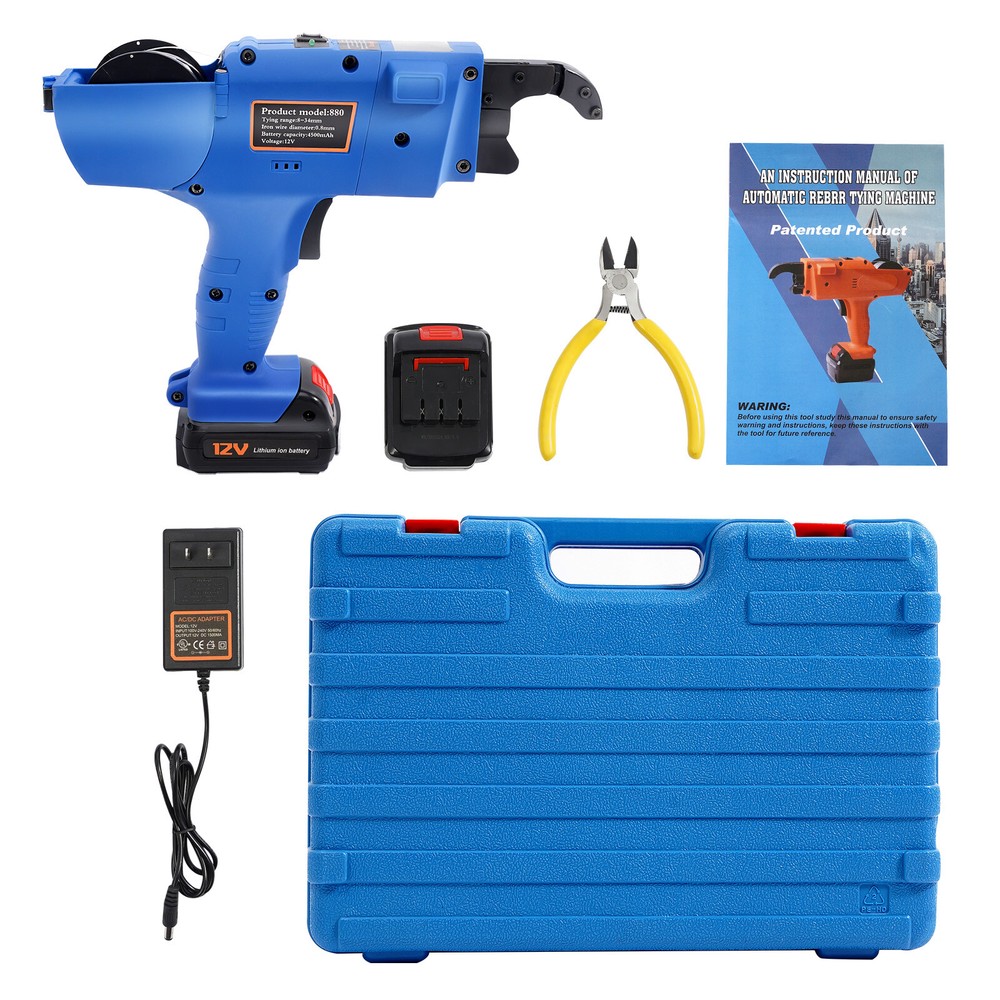 8-34mm Automatic Rebar Tier Tying Machine Strapping Computer Tool W/ 2 Batteries