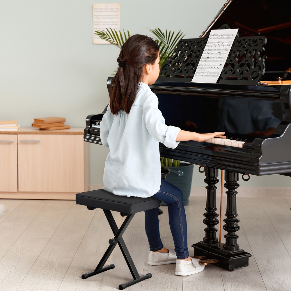 Portable Foldable Piano Keyboard Bench Stool Thickness Padded Seat Adjustable