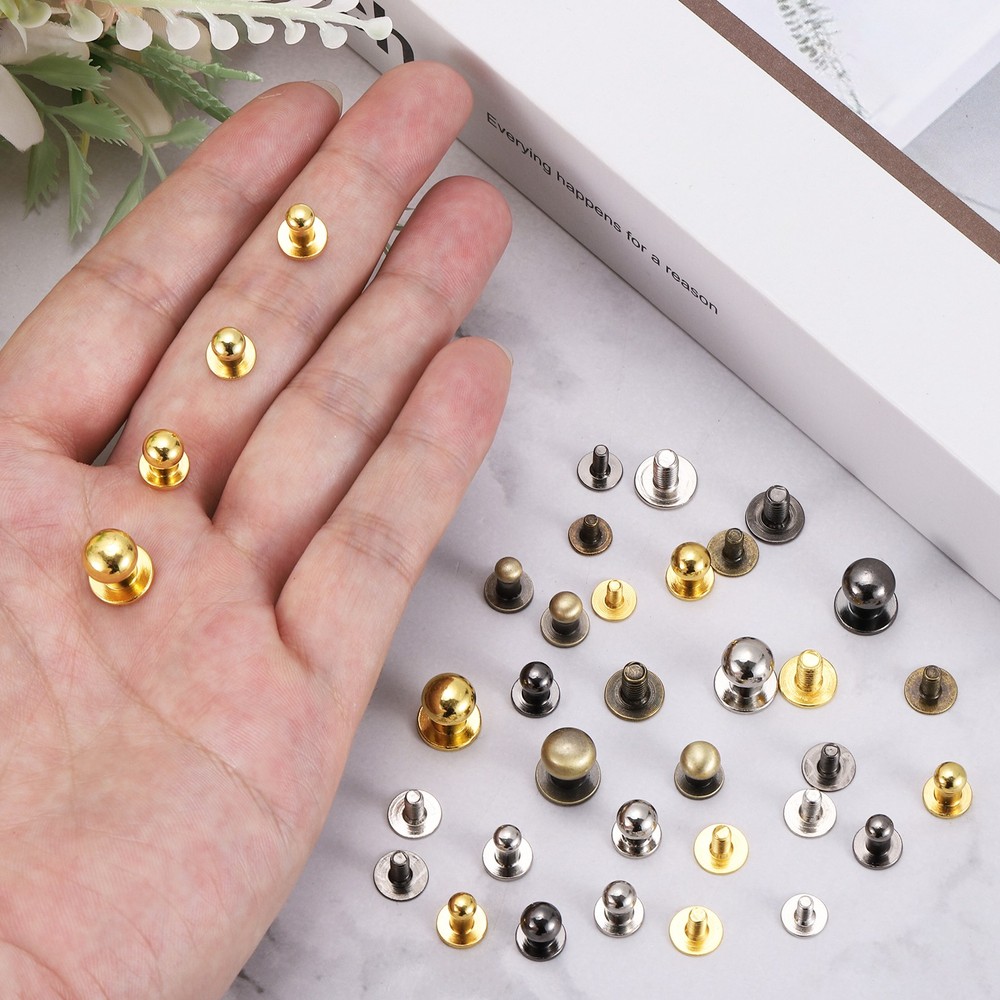 15Sets Brass Ball Head Stud Rivets, 8mm Screw Back Button Nipple Rivet, Bronze