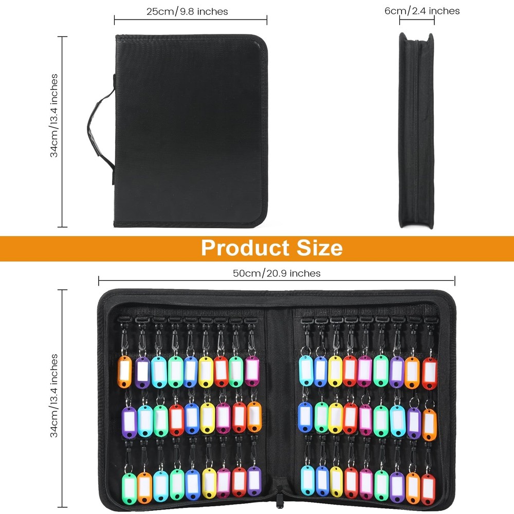Zippered Key Case, Portable Key Organizer with Handle, Waterproof & Fireproof...