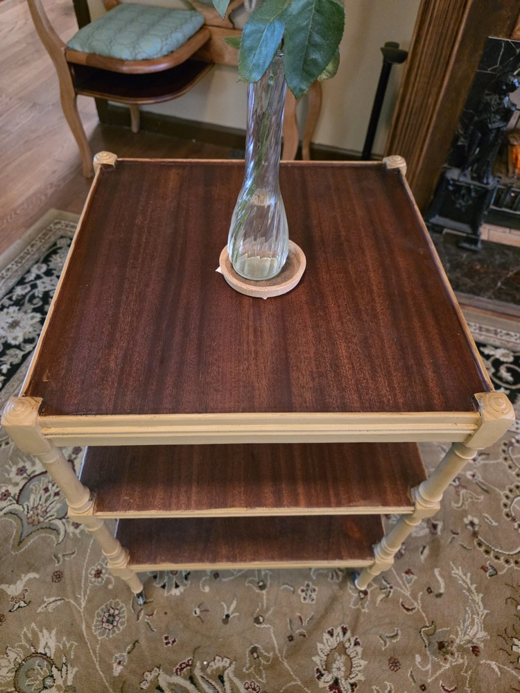 Vintage Rengency Style 3 Tiered Table with Casters Solid Wood