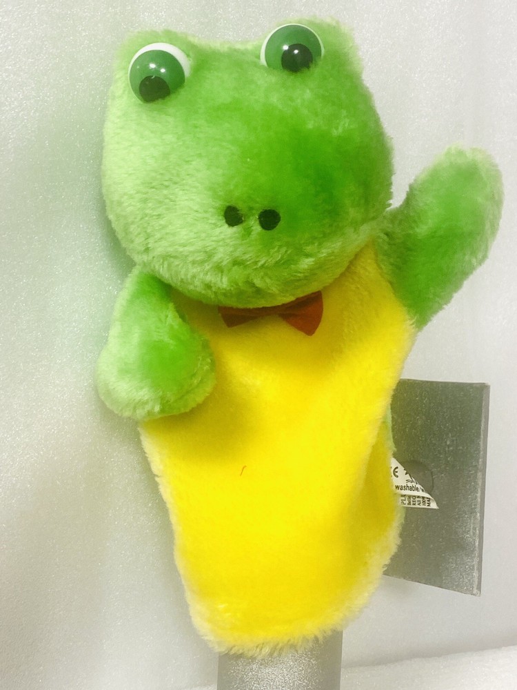 Frog Plush Puppet Bow Tie 9” Green Plushpups
