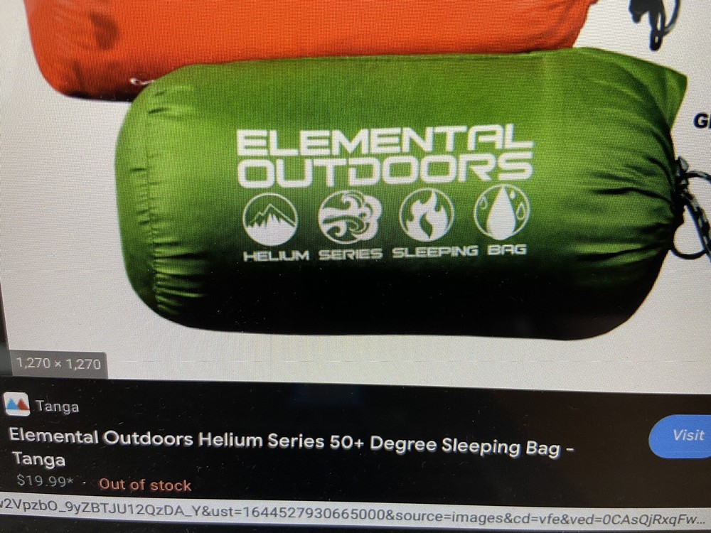 Elemental Outdoors Helium series sleeping bag