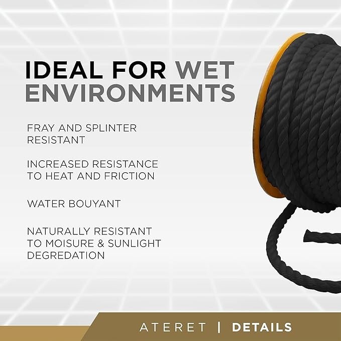 ATERET Twisted 3-Strand Black Polypropylene Rope Monofilament ALL SIZES