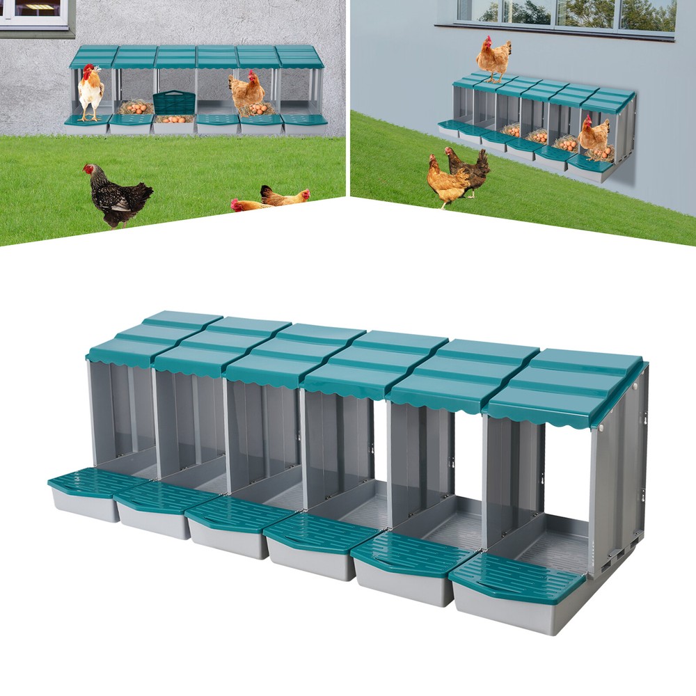 6 Compartments Chicken Laying Boxes with Egg Collection Nesting Boxes Green US