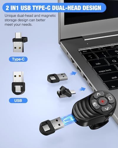 Wireless Finger Ring Presentation Clicker, 2-in-1 USB Type C Laser Pointer for P