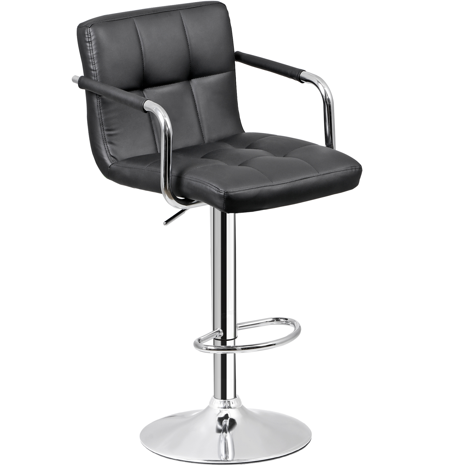 Set of 4 Bar Stools Swivel Adjustable Bar Chairs PU Leather w/Backrest & Armrest