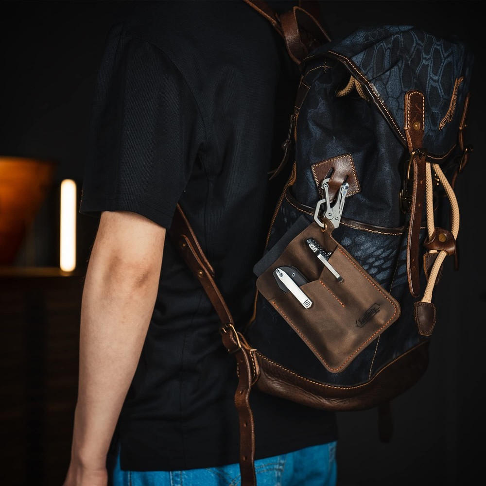 KL01 Leather Pocket Organizer with 3 Pouch, EDC Multitool Sheath for Notebook...