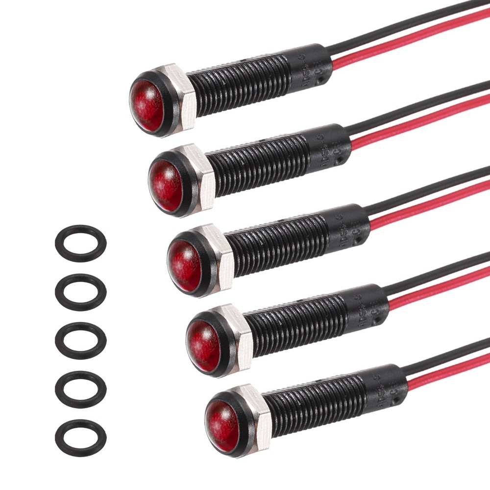 5Pcs 6mm Indicator Light Plastic Shell 12V-24V AC/DC for Boat Car,Red