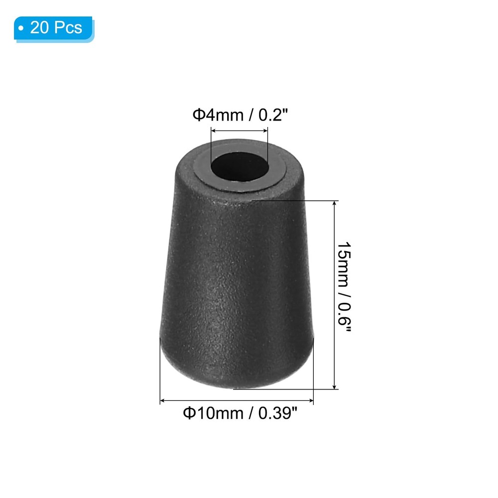 20-Pack 4mm ID Black Plastic Rack Bottom Protective Replacement Feet Bumpers