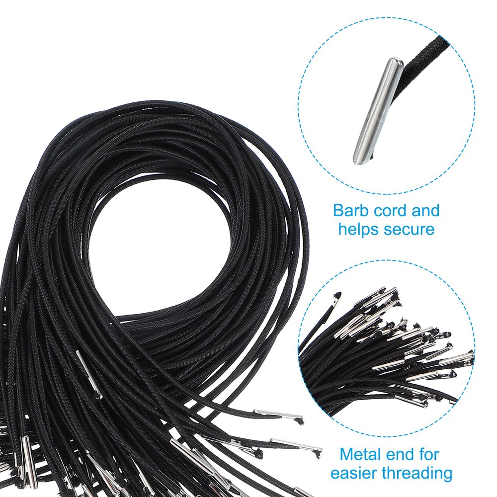 50 Pcs 13 Inch Elastic Barbed Cord 2 mm Loop Stretch Round String Black