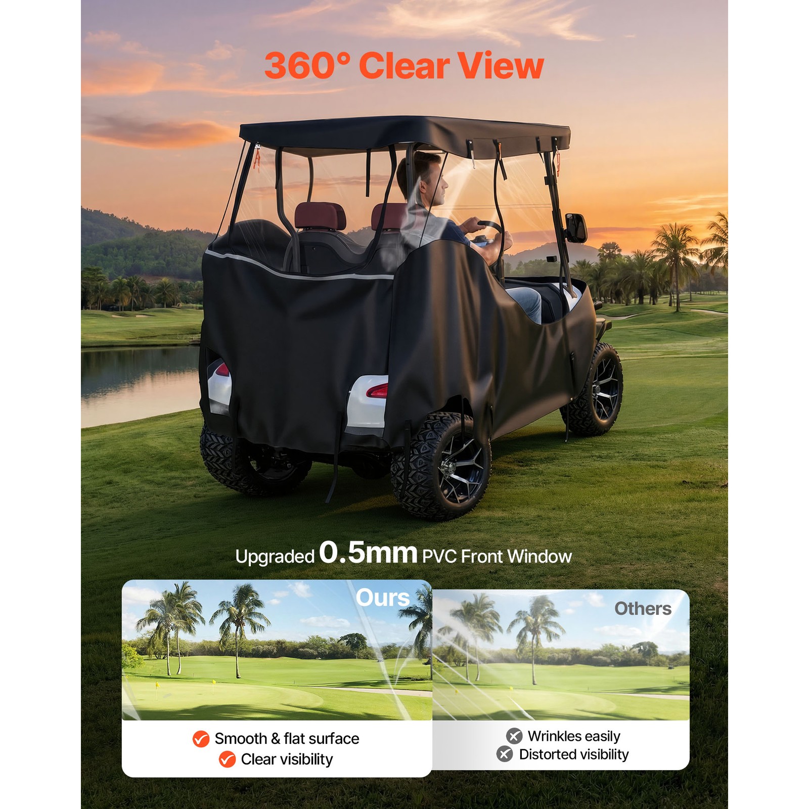 Uimoso Golf Cart Cover with Transparent Full Enclosure for 2 or 2+2 Passengers