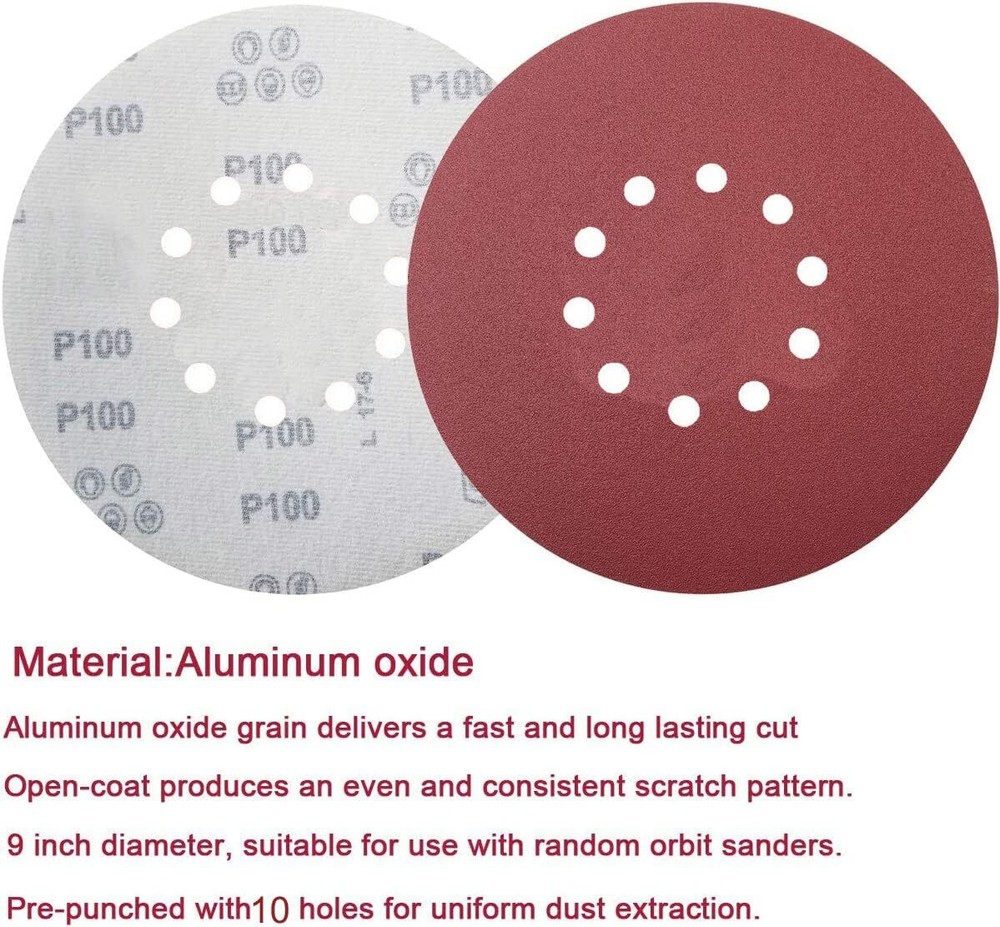 50 PCS 9-Inch 10-Hole Hook-and-Loop Sanding Discs for Drywall Sander -10...