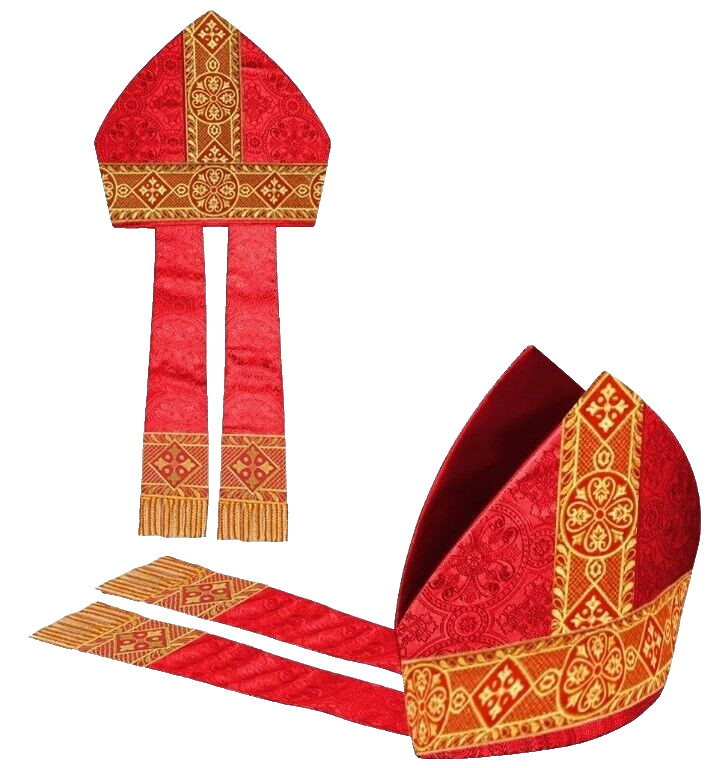 Red Bishop's Mitre with Orphrey 12" inches High Custom Head Sized