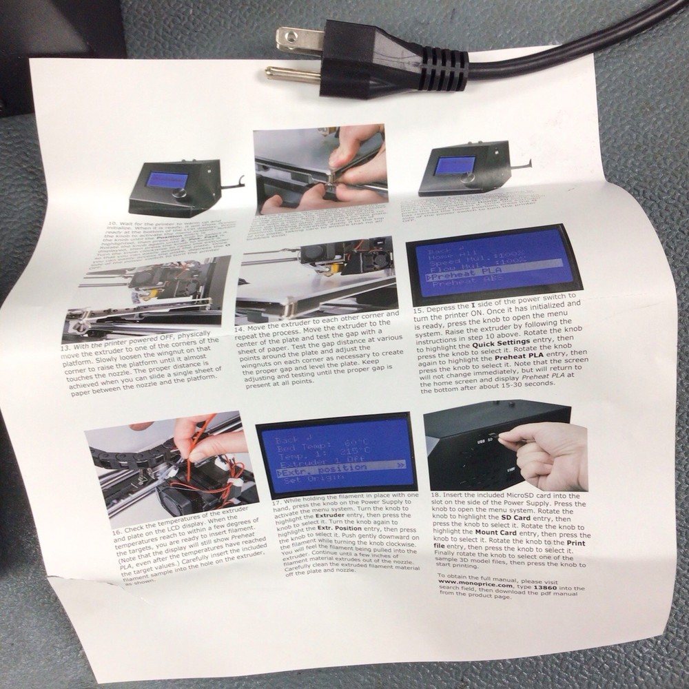 Monoprice Maker Select 3D Printer 13860 - Used Working