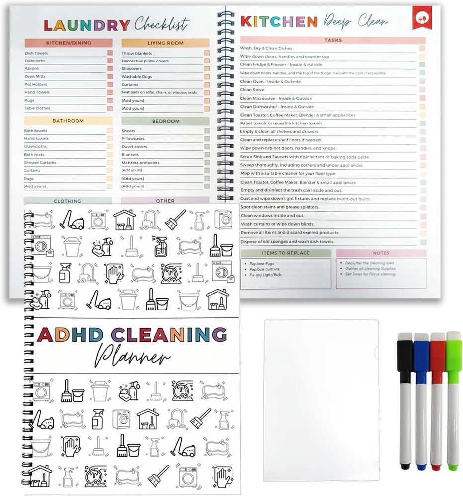 Adhd Cleaning Planner, Reusable Cleaning Schedule and Checklist Organizing Plann