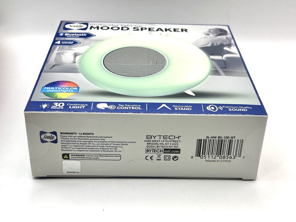 Sealy SL-HW-BS-100 White Bluetooth Speaker with Adjustable Multicolor Mood Light