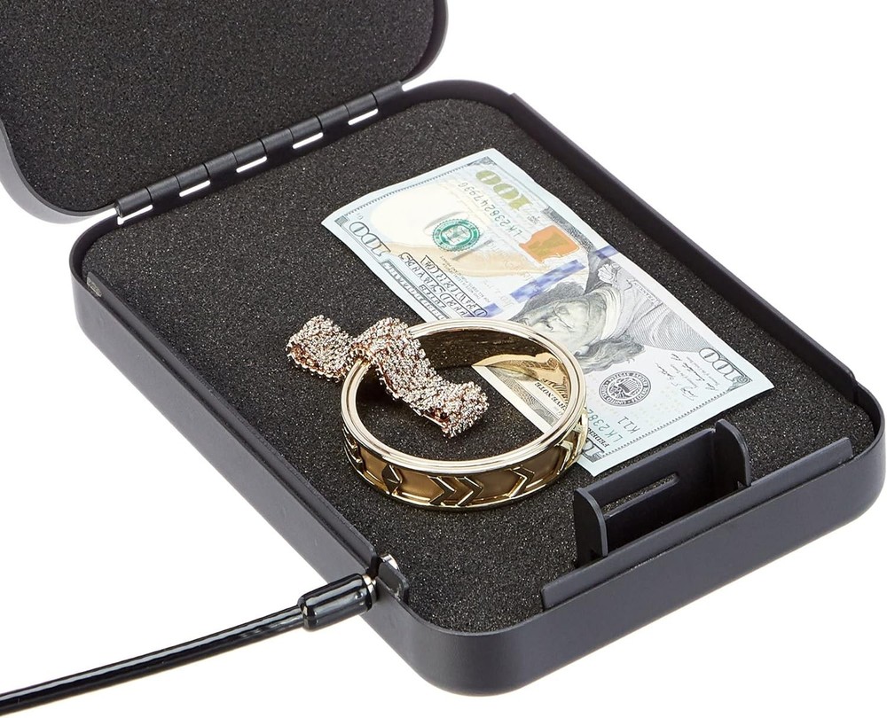 Amazon Basics Portable Security Case Lock Box Safe, Small Large, Black