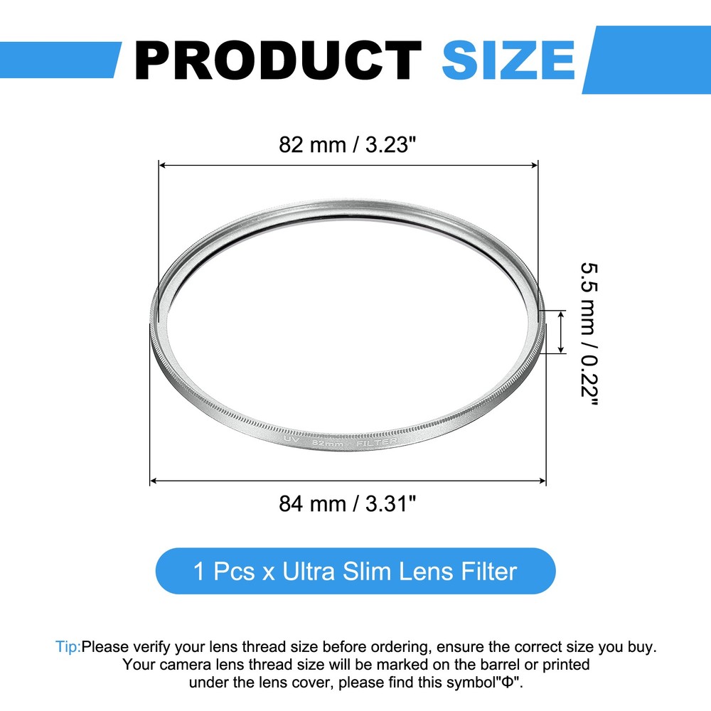 82mm Ultra Slim Lens Filter Multi Coating Camera Len Filter, Silver