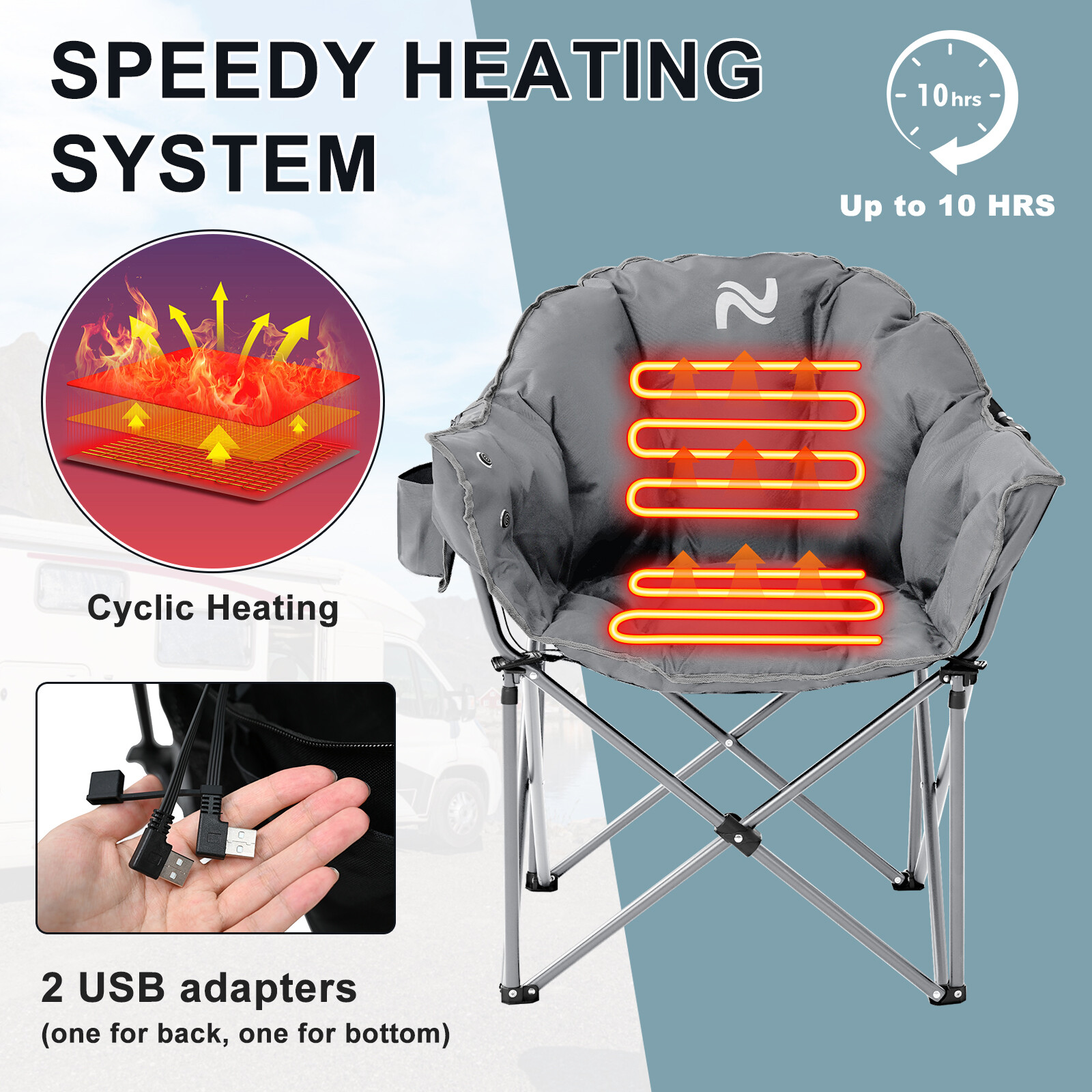 NAIZEA Heated Camping Chair With 2*10000mAh Power Bank Oversized Folding Chair