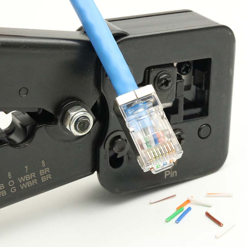 100PCS rj45 connector cat6 plug 8p8c shielded STP FTP Pass Through cable modular
