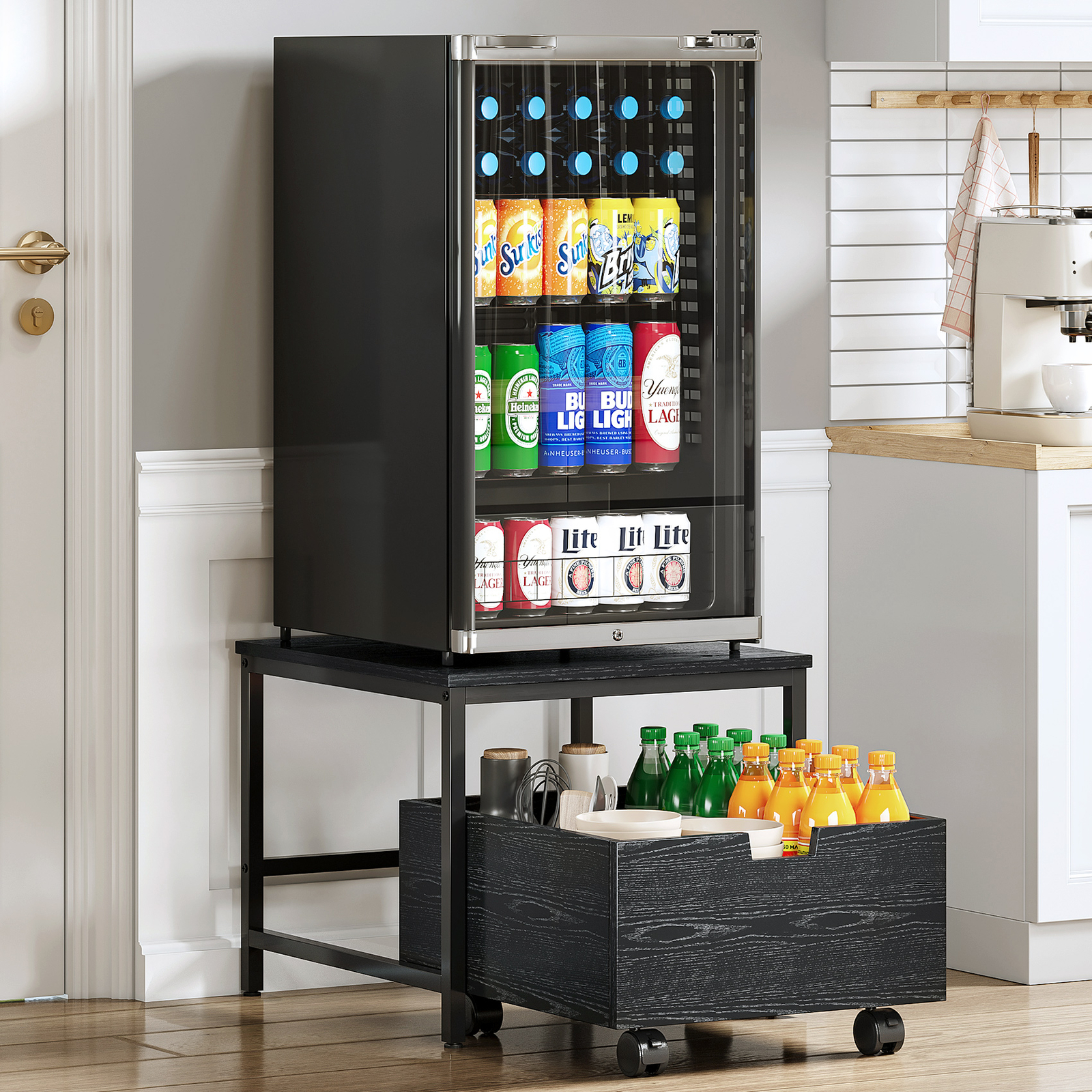 Mini Fridge Stand with Storage Beverage Refrigerator Cooler Stand Table 300LBS