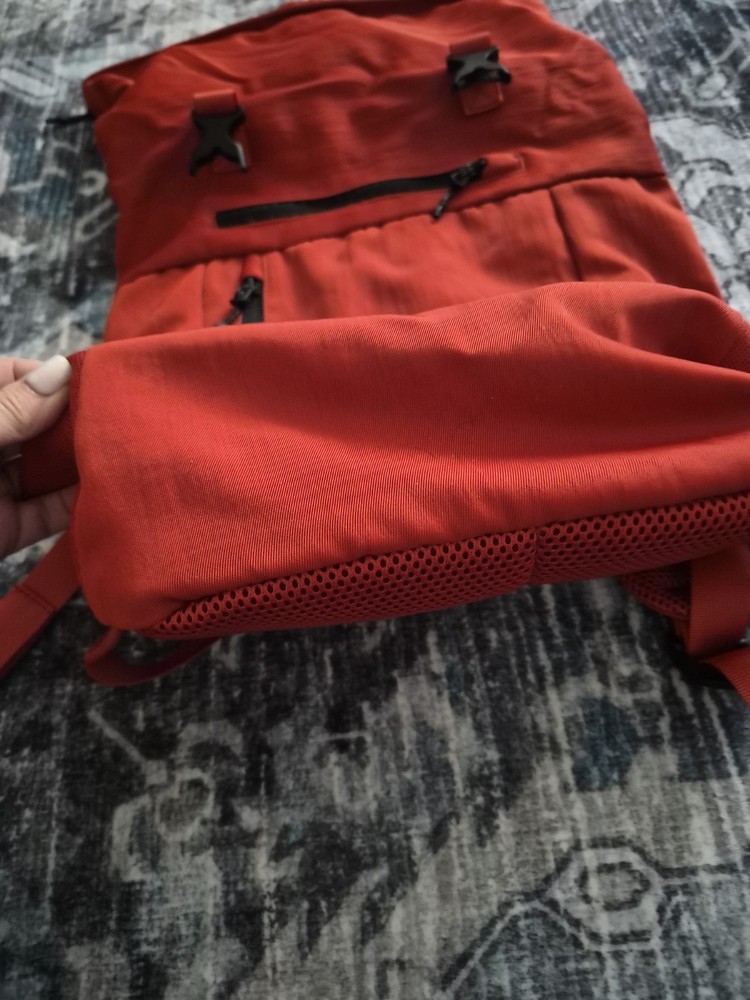 Fabletics "The Only Backpack" Orange Nylon NWOT Multiple Pockets Roll Down Top