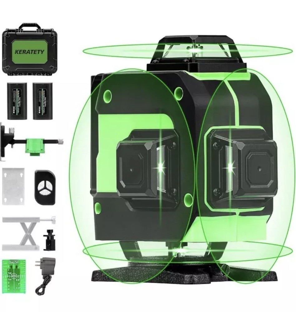 KERATETY Laser Level 4x360° Self-Leveling Laser Level Tool, Switchable & Auto 16