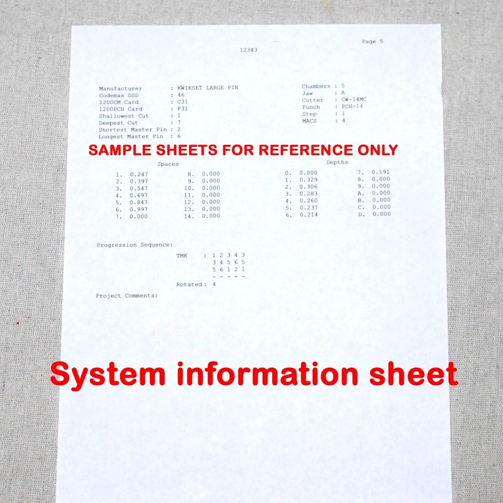 Kwikset KW1 Space & Depth Keys With MK Setup System Sheets ~ Locksmith