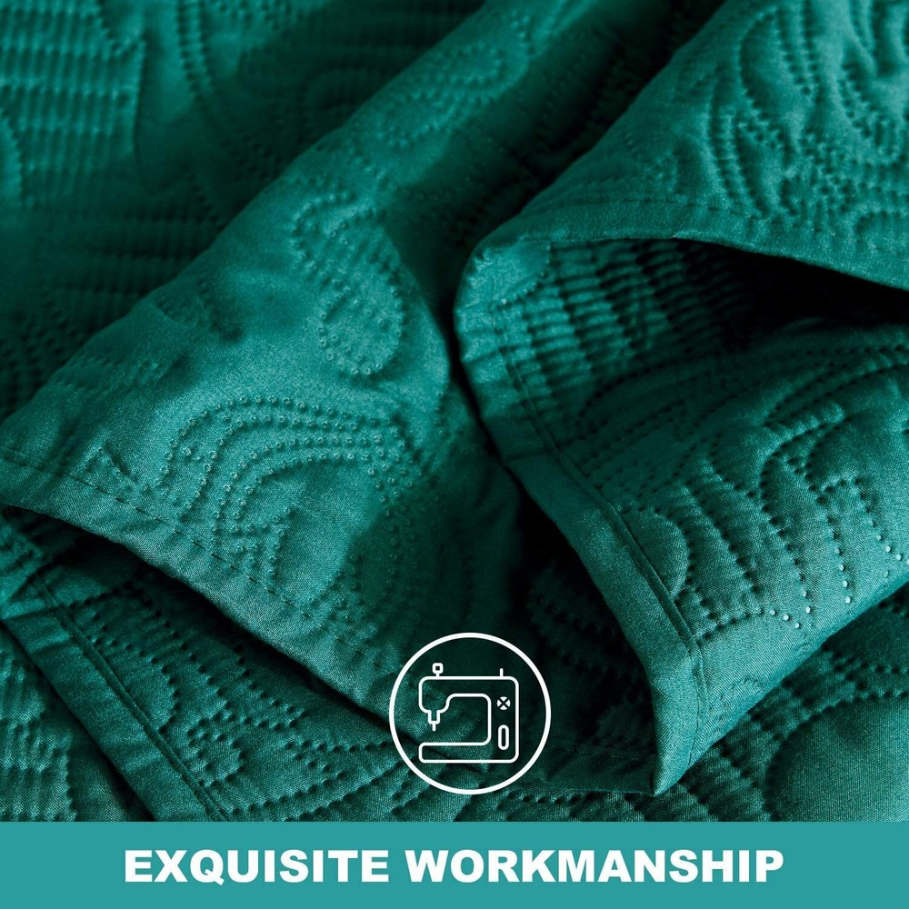 Twin Full Queen King Solid Teal Blue Embossed 3 pc Quilt Set Coverlet Bedding