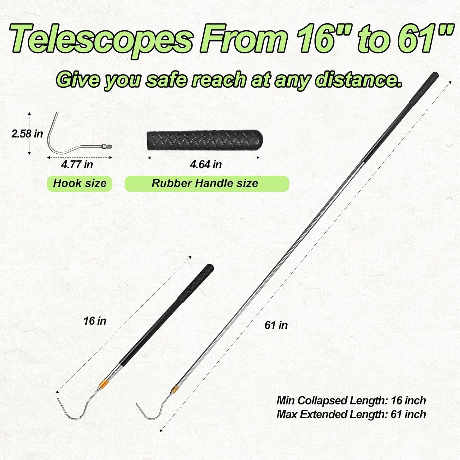 61 inch Snake Hook, Professional Reptile Catcher Handling Tool, Stainless Steel