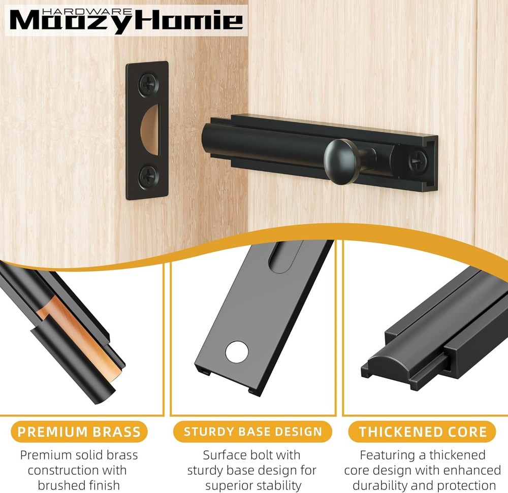 3 Inch Solid Brass Surface Bolt, Heavy Duty 3 Inch, Matte Black-1 Pack