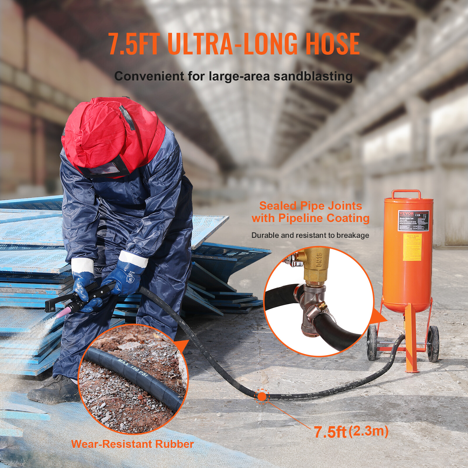 VEVOR 10 Gallon Heavy-Duty Sand Blaster 60-110 PSI with 2 Nozzles & 7.5ft Hose