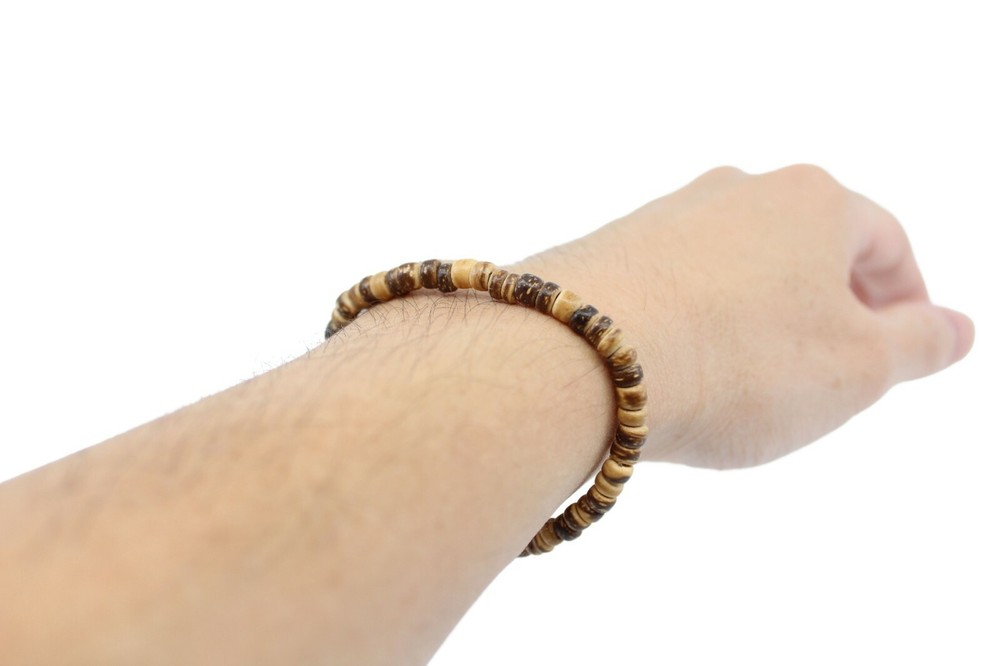 Coconut Shell Bracelet - 7", Light Brown Coconut Shell (Thin), Hawaiian Surfer