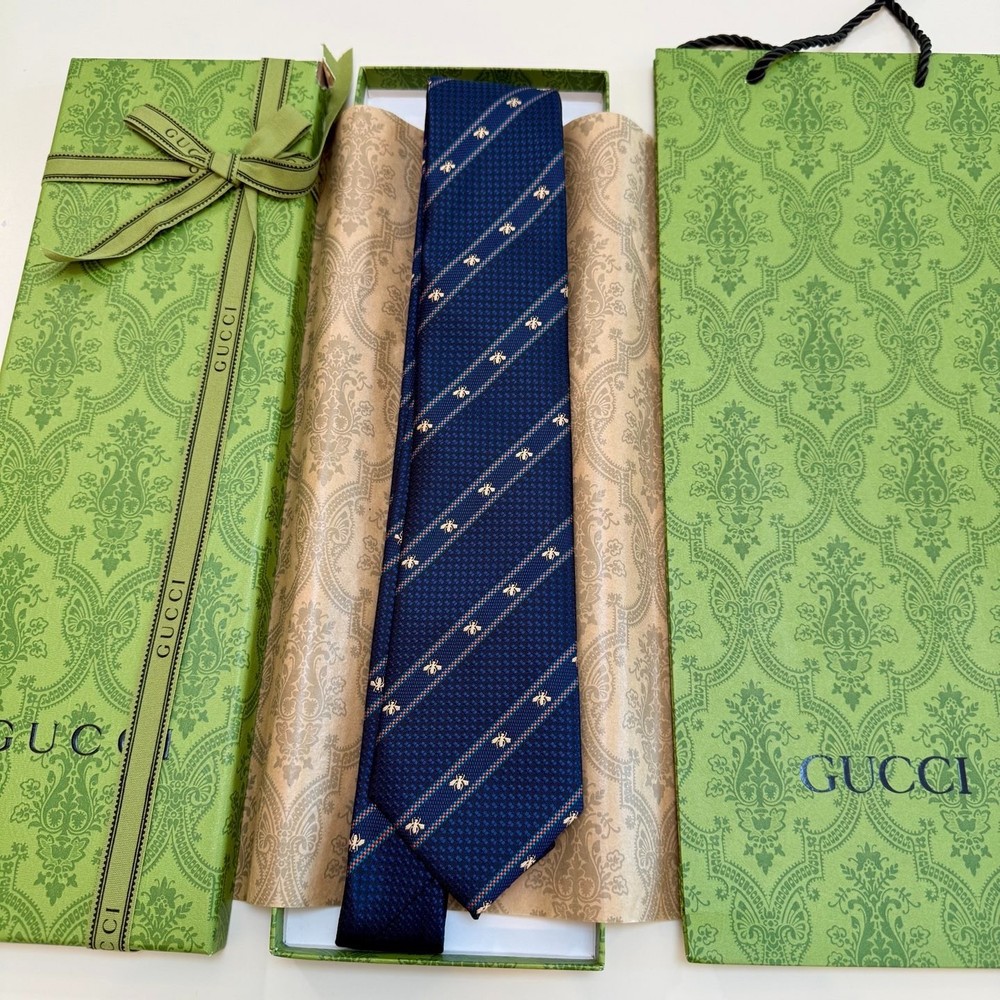 GUCCI Tie Blue silk Width_8CM