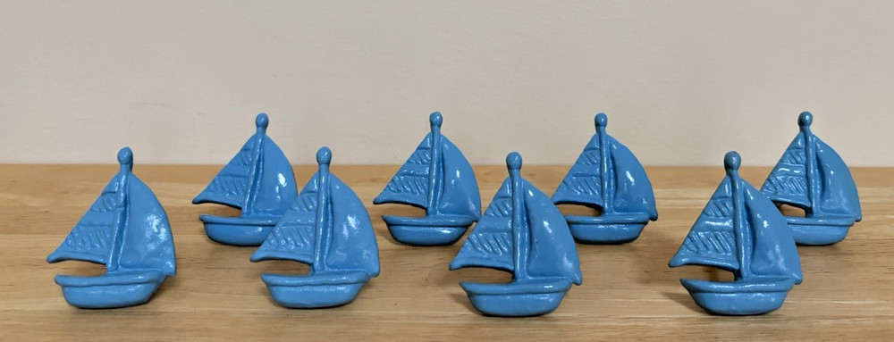 LOT 8 SAIL BOAT BLUE CABINET KNOBS DRAWER PULLS METAL