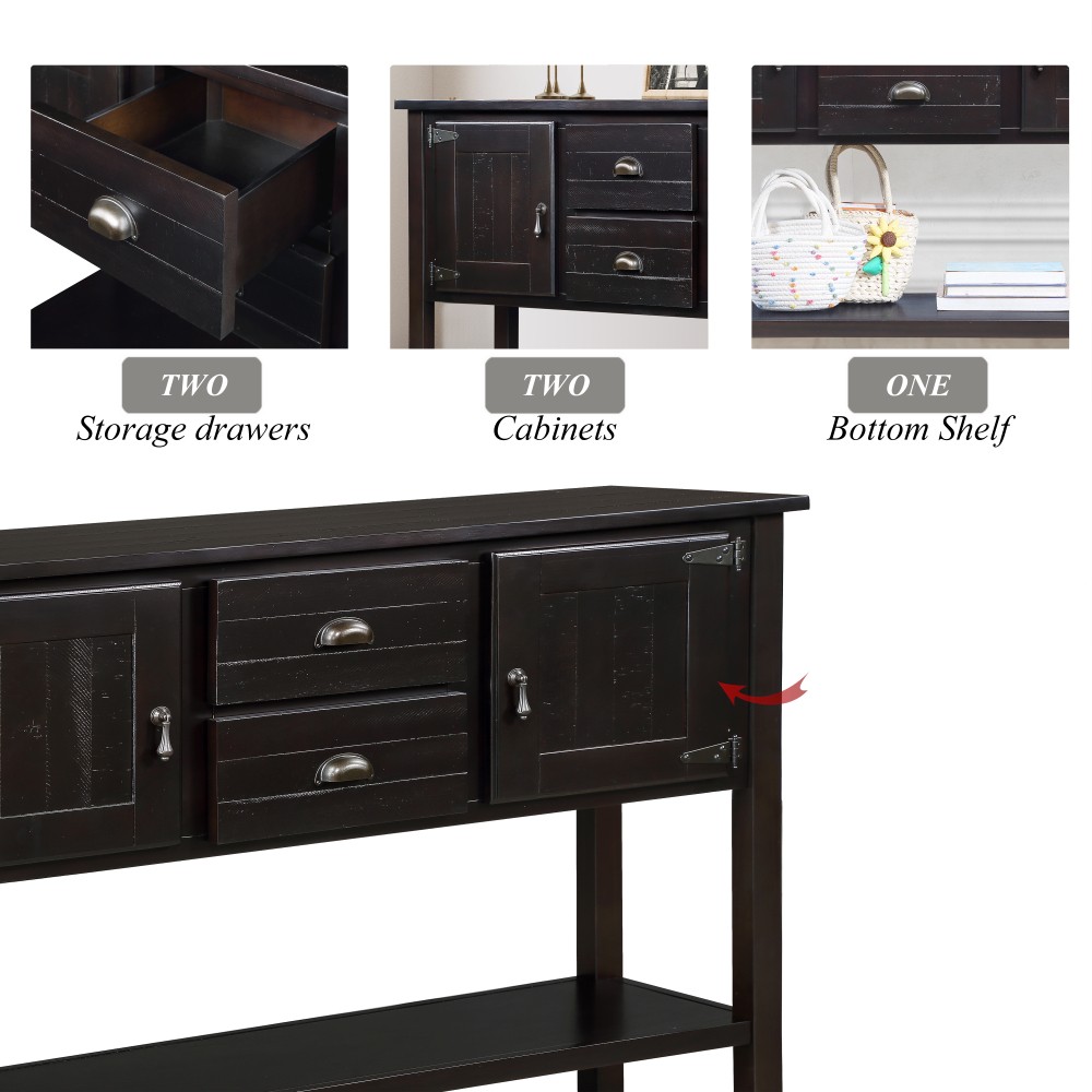 Solid Wood 48'' Sideboard Console Table - 2 Drawers/Cabinets, Shelf,Espresso