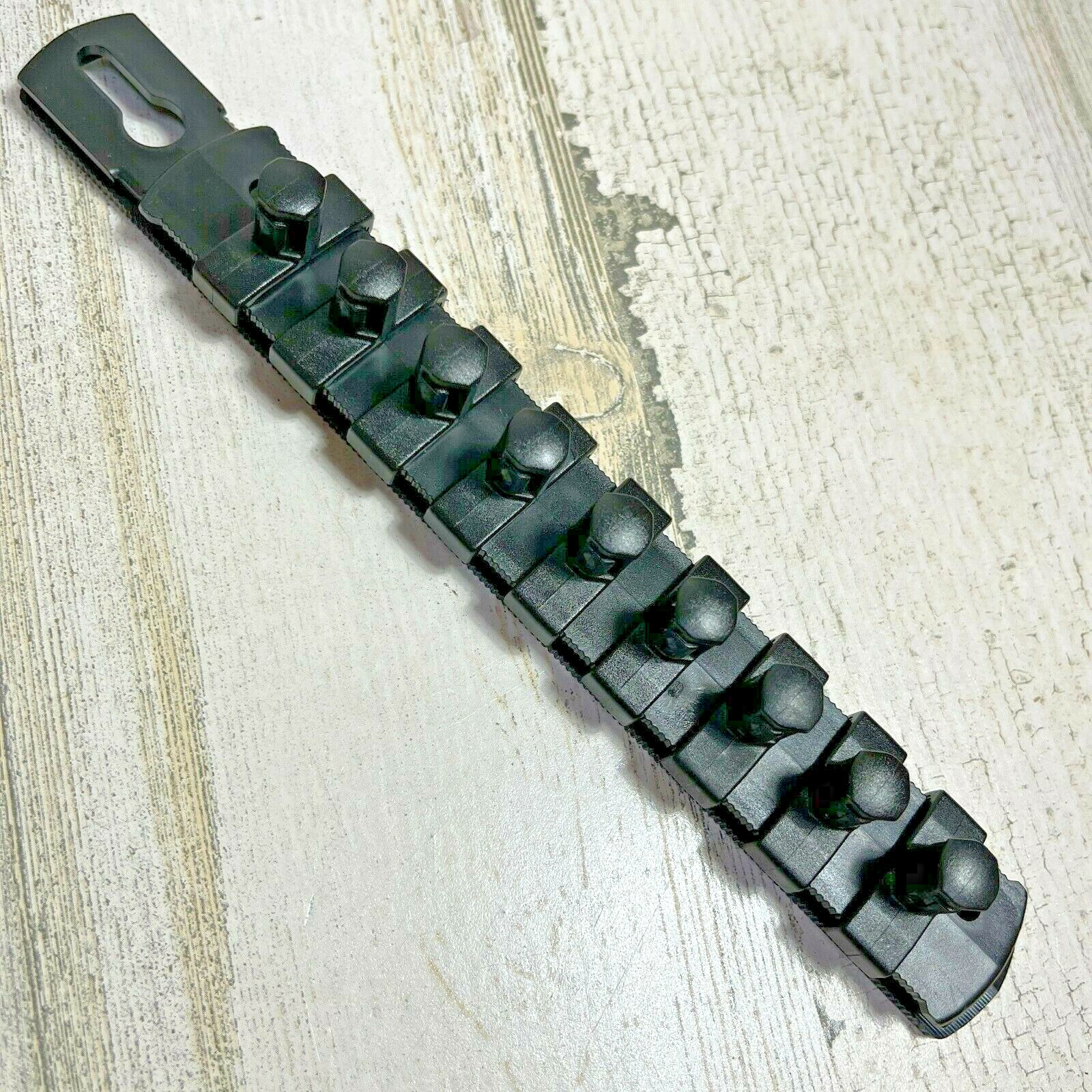 Ernst 3/8" Drive 8" Socket Organizer Rail with 9 Twist Lock Clips - Black