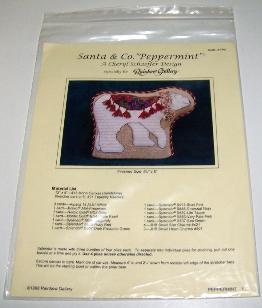 Christmas Peppermint POLAR BEAR Needlepoint Chart