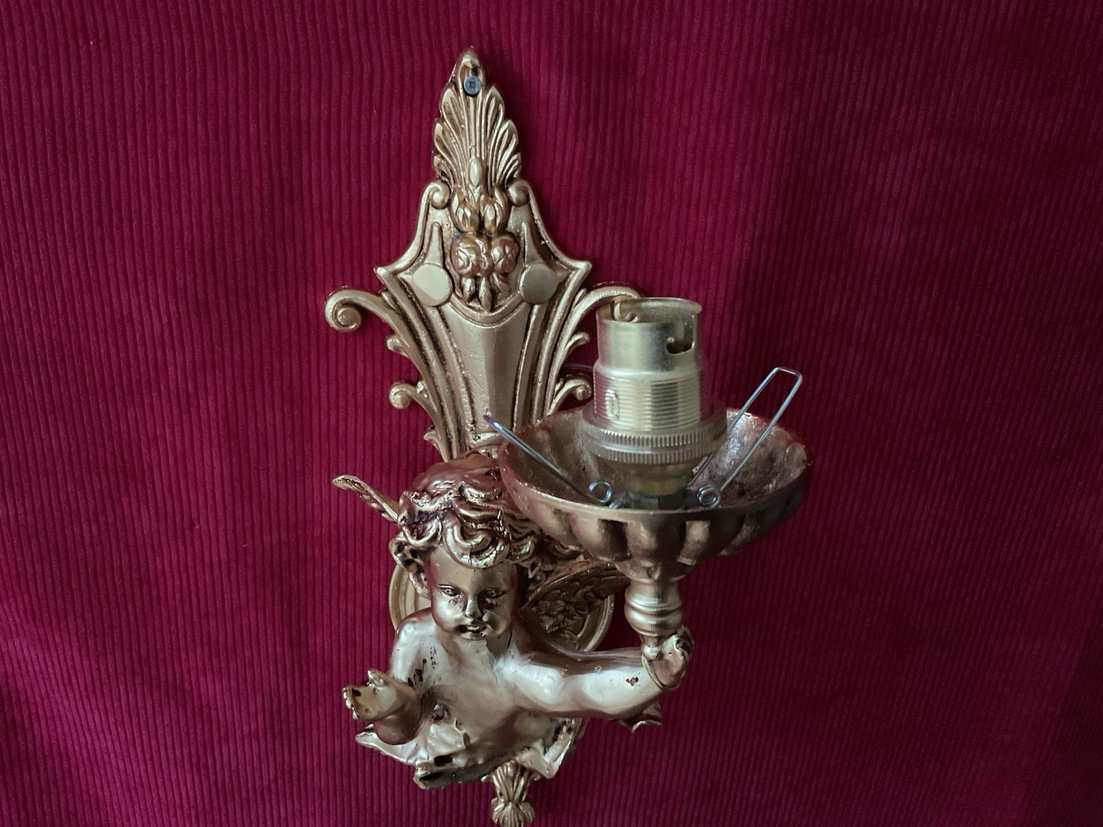 Pair Of Vintage French Putti Cherubs Winged angel Wall Lights Ormolu