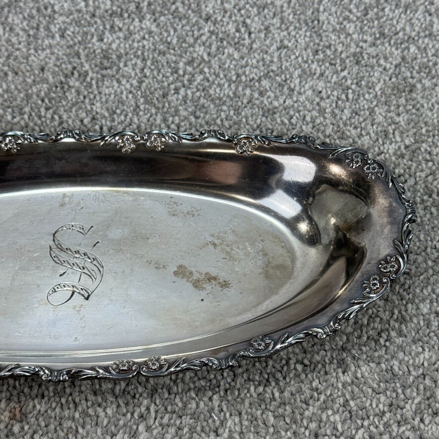 Reed & Barton Silverplate Oval Ornate Bread 12" Tray Engraved S